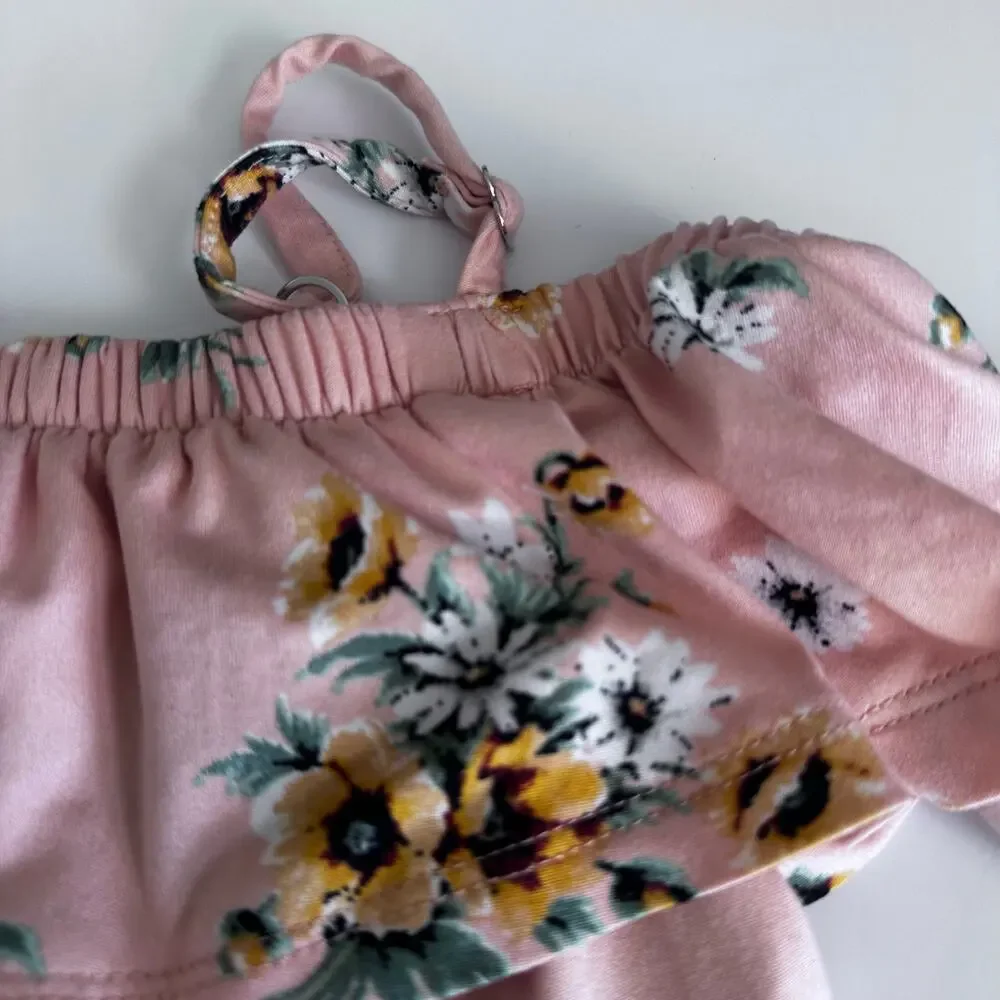 Glam Girl Pink Floral Open Shoulder Girls Blouse - M